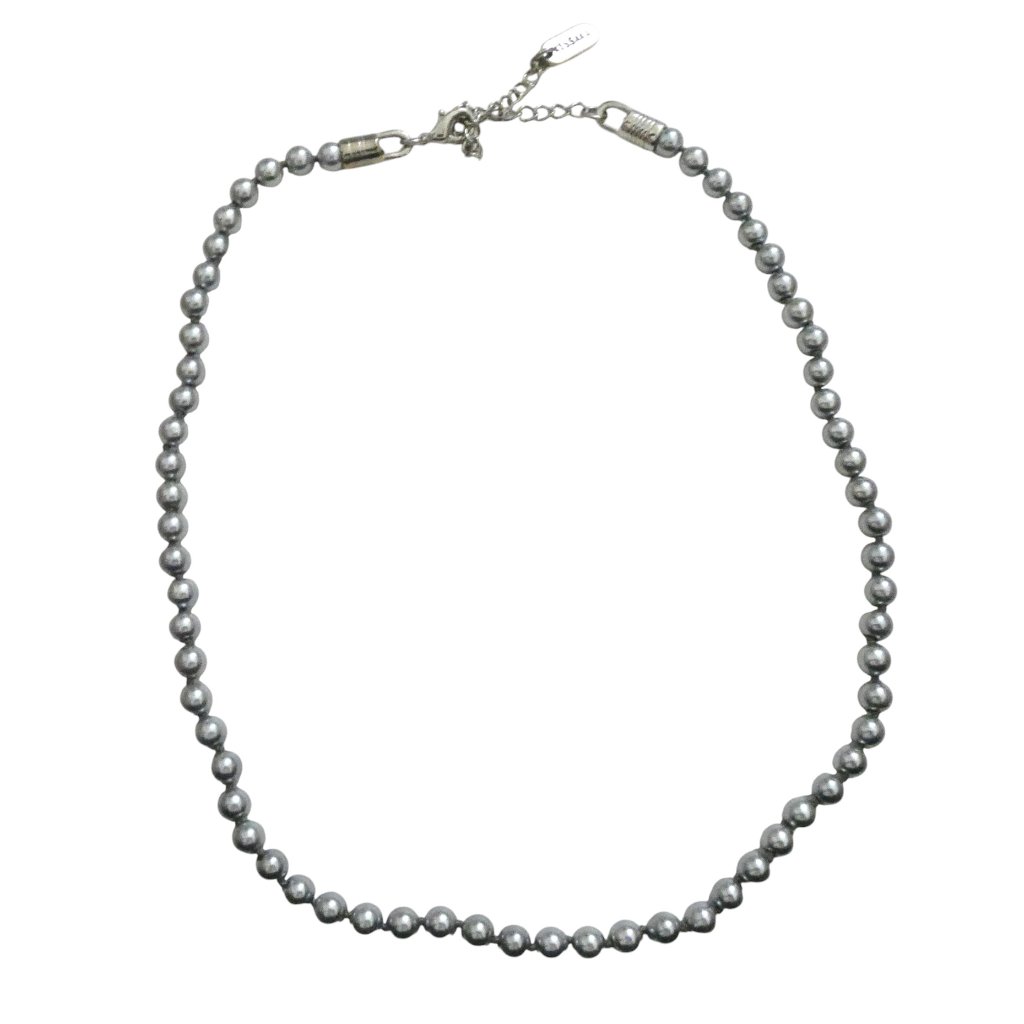 Kissaka Blue Gray Faux Pearl Necklace Hand Knotted